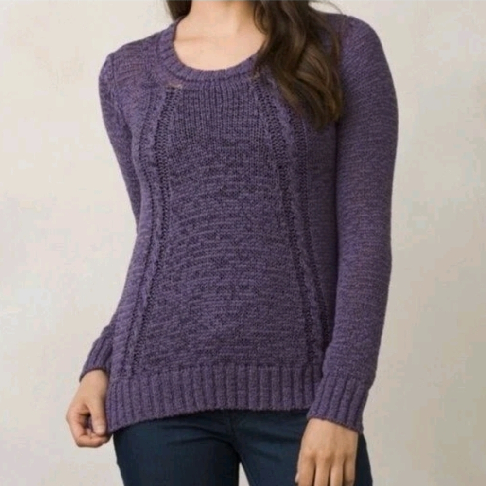 Prana M Gorpcore Hiking Mountain Organic Purple Open Weave Knit Sweater